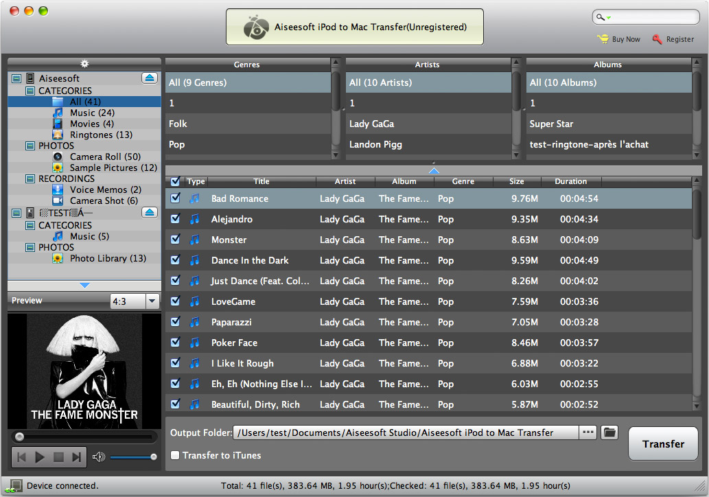 Aiseesoft iPod to Mac Transfer 6.1.18 software screenshot