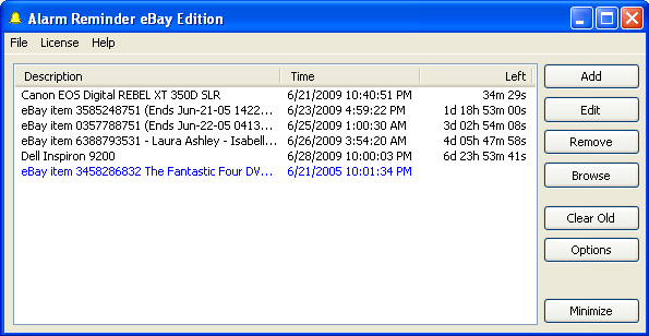 Alarm Reminder eBay Edition 2.0 software screenshot