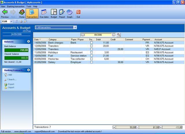 AlauxSoft Accounts and Budget Free 6.0.1 software screenshot