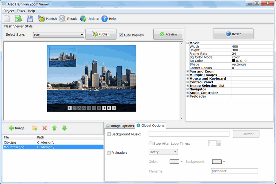 Aleo Flash Pan Zoom Viewer 1.2 software screenshot