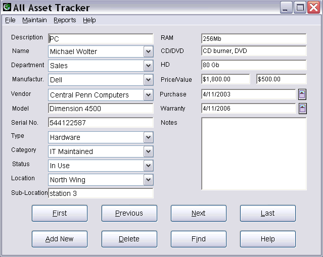 All Asset Tracker 1.3 software screenshot
