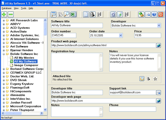 All My Software 1.6 free software screenshot