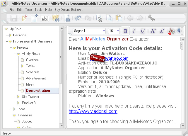 AllMyNotes Organizer Free Edition 2.85.594 software screenshot