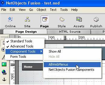 AllWebMenus NetObjects Fusion component 1.0 software screenshot