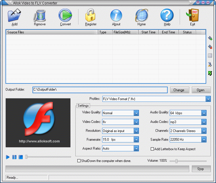 Allok Video to FLV Converter 6.2.0603 software screenshot