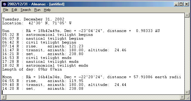 Almanac 1.1 software screenshot