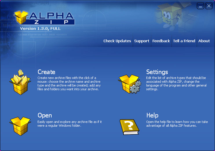 Alpha ZIP 1.3 software screenshot