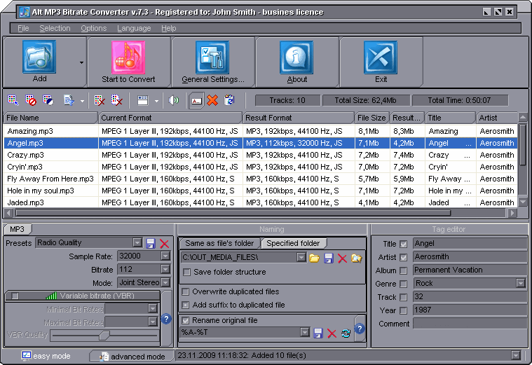 Alt MP3 Bitrate Converter 7.3 software screenshot
