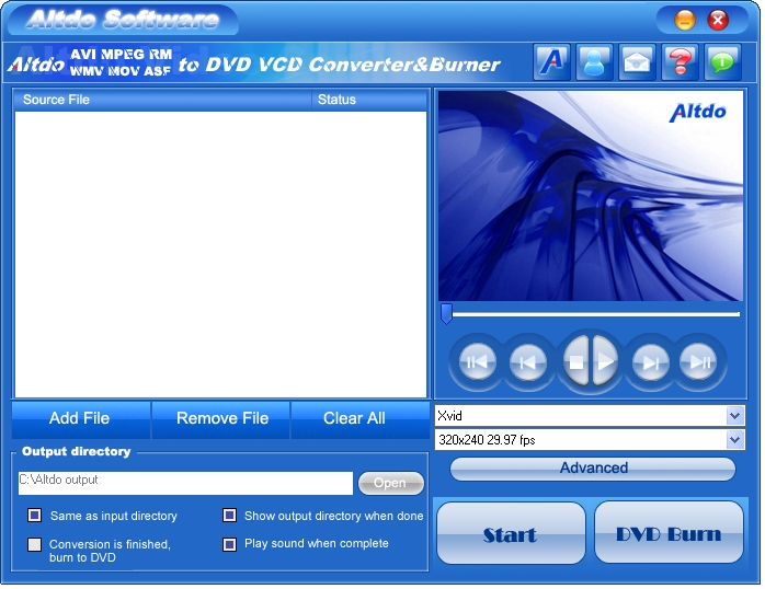 Altdo AVI MPEG RM WMV  to DVD Converter 6.5 software screenshot