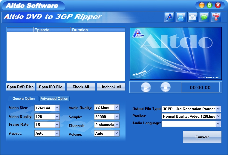 Altdo DVD to 3GP  Ripper 4.1 software screenshot