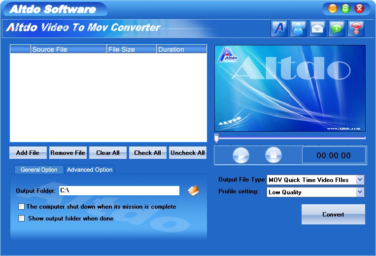 Altdo Video To MOV Converter 4.2 software screenshot