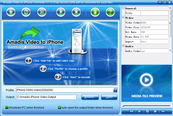 Amadis Video to iPhone Converter 3.8.9 software screenshot
