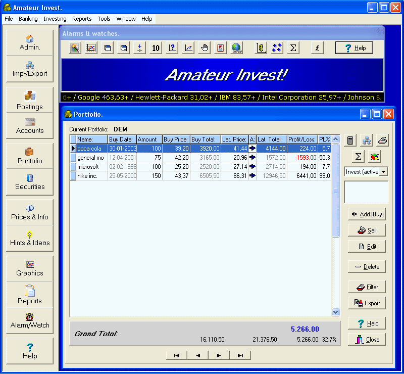 Amateur Invest 2010A+ software screenshot