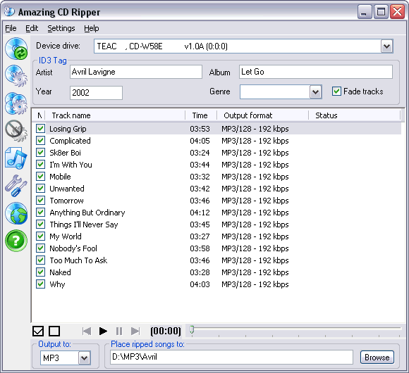 Amazing CD Ripper 1.1.2 software screenshot