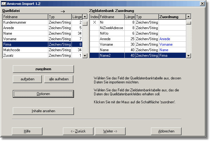 Amicron-Import 1.2 software screenshot