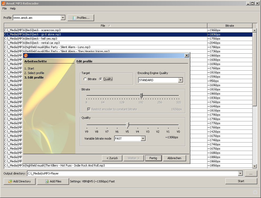 AmoK MP3 ReEncoder 1.1.0 software screenshot