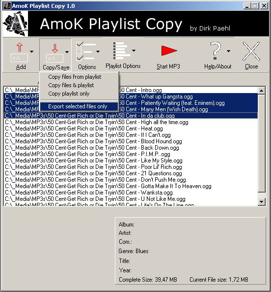 AmoK Playlist Copy 2.06 software screenshot