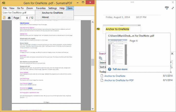 Anchor to OneNote for PDF 1.3.0.6 software screenshot