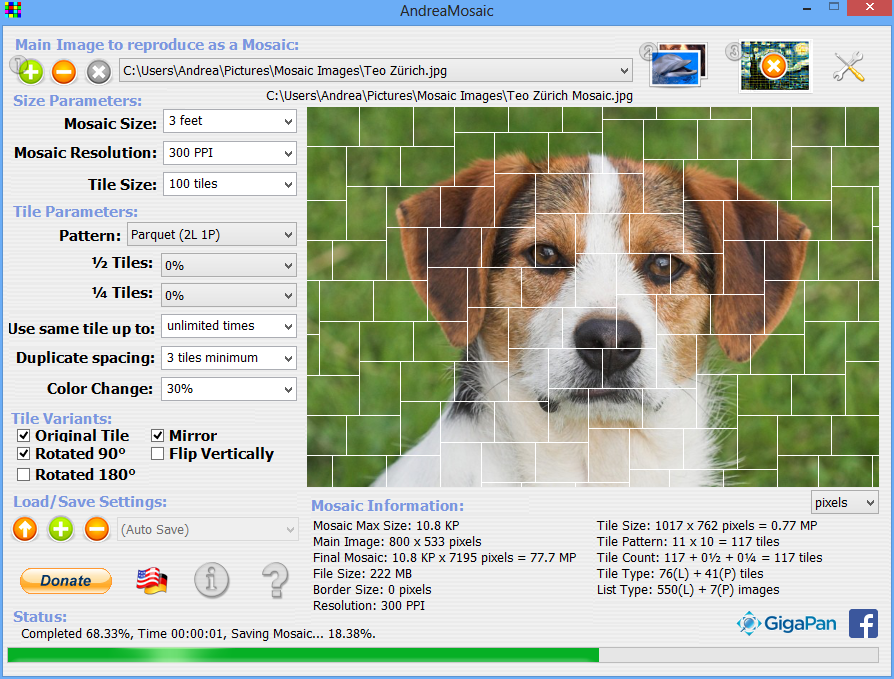 AndreaMosaic Portable 3.36.0 software screenshot