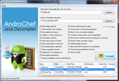 AndroChef Java Decompiler 1.0.0.13 software screenshot