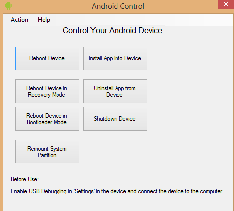 Android Control 1.0 software screenshot