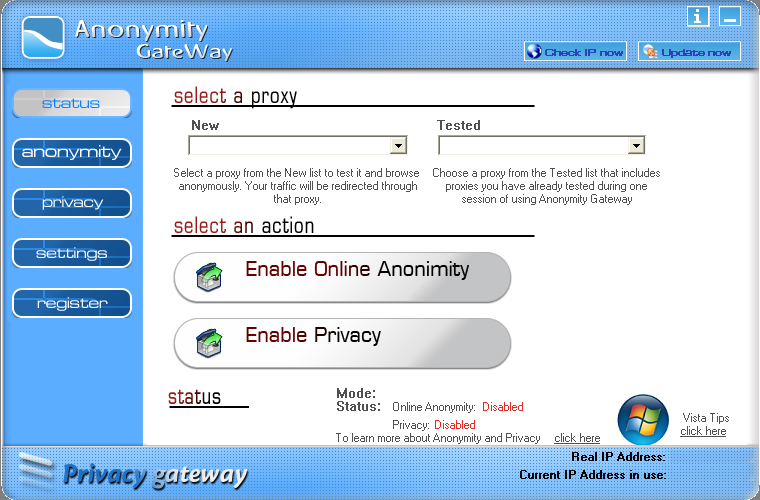 Anonymity Gateway 3.3 software screenshot