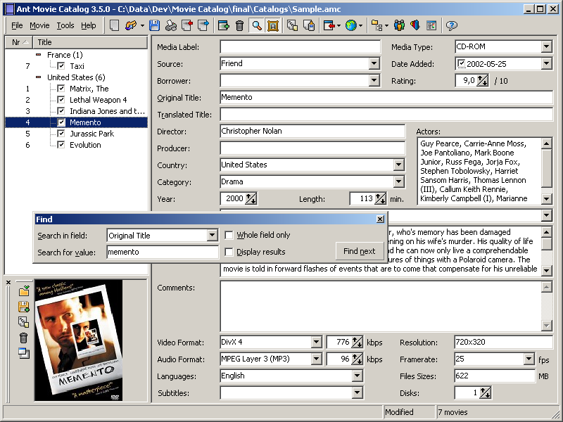 Ant Movie Catalog 4.1.2.2 software screenshot
