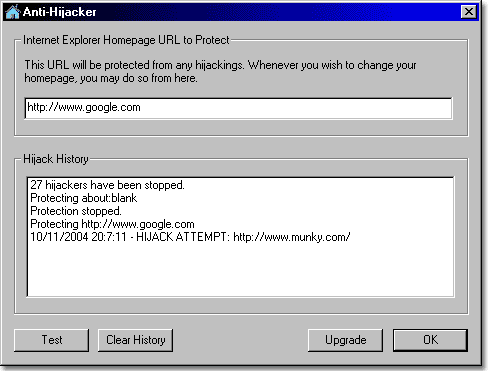 Anti-Hijacker 1.2 software screenshot