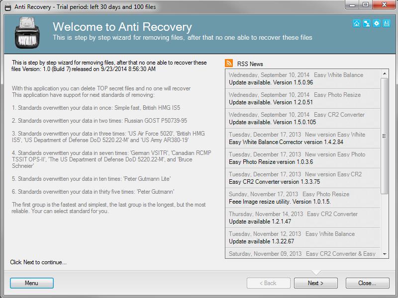 Anti Recovery 1.5.0 software screenshot