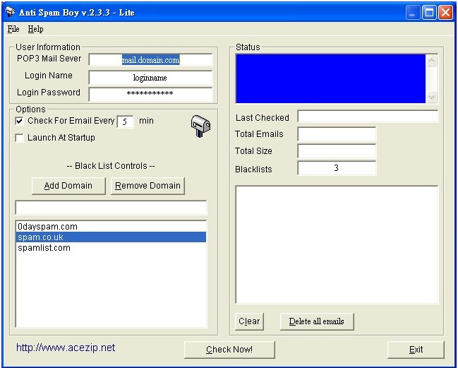 Anti Spam Boy 2.3 software screenshot