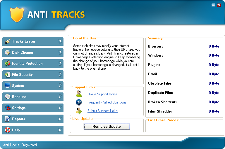 Anti Tracks 9.0.1 software screenshot