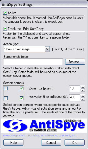 AntiSpye 1.00 software screenshot