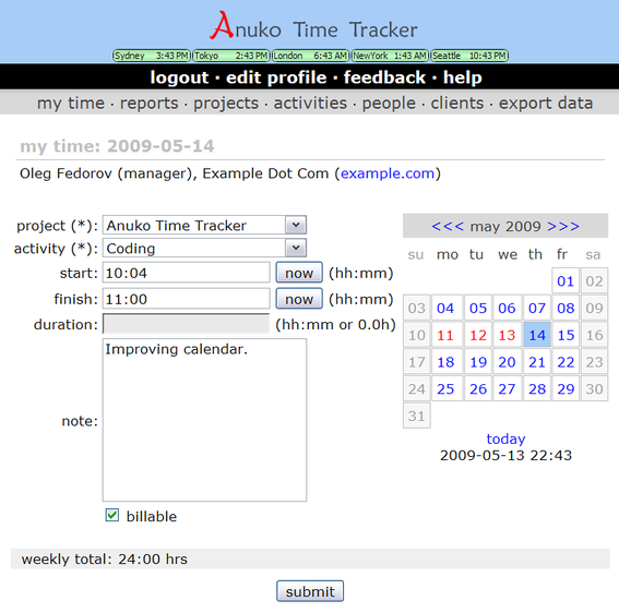 Anuko Time Tracker 1.3.40.871 software screenshot