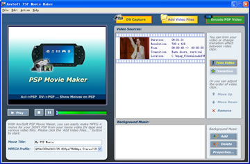 AnvSoft PSP Movie Maker 1.10 software screenshot