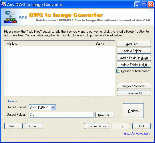 Any DWG to JPG Converter 2010 software screenshot