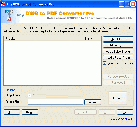 Any DWG to PDF Converter Pro 2010.1 software screenshot