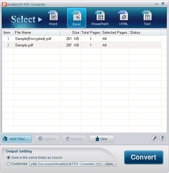 AnyBizSoft PDF Converter 2.0.2 software screenshot