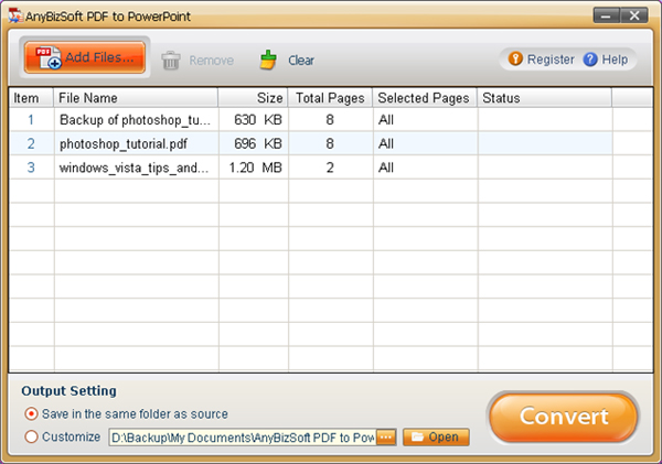 AnyBizSoft PDF to PowerPoint Converter 2.0.0.1 software screenshot