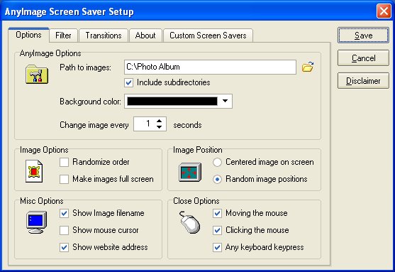 AnyImage Screen Saver 1.05 software screenshot