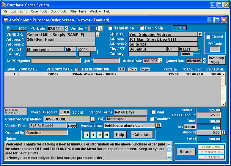 AnyPO: Purchase Order System 11.01 software screenshot