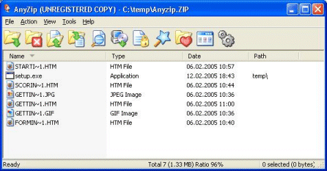 AnyZip 1.10 software screenshot