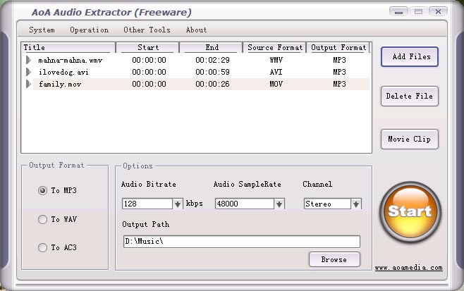 AoA Audio Extractor 2.3.6 software screenshot
