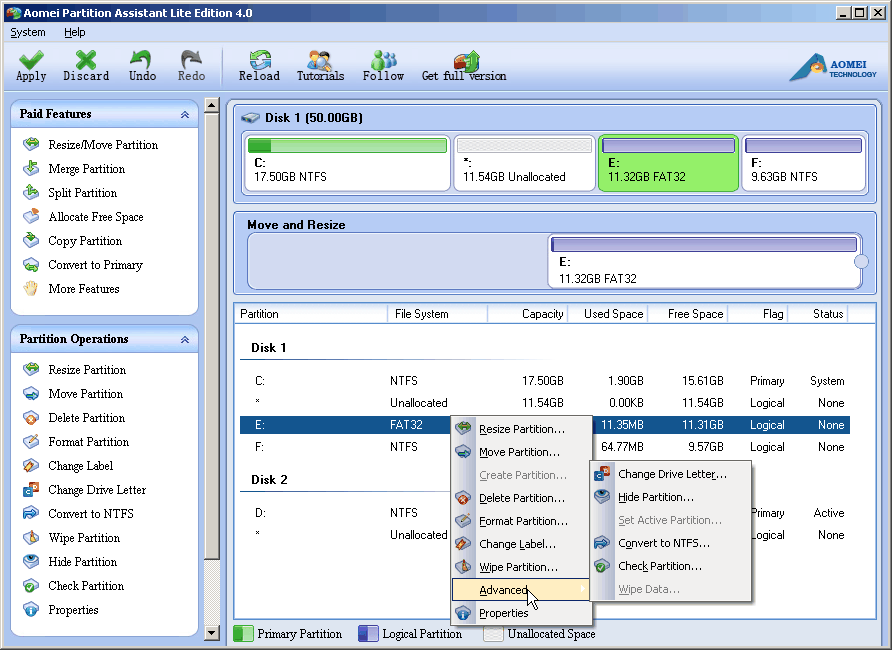 Aomei Partition Assistant Lite Edition 6.3 software screenshot