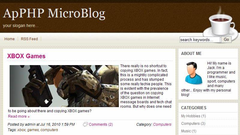 ApPHP MicroBlog Personal PHP Web Blog 2.3.1 software screenshot