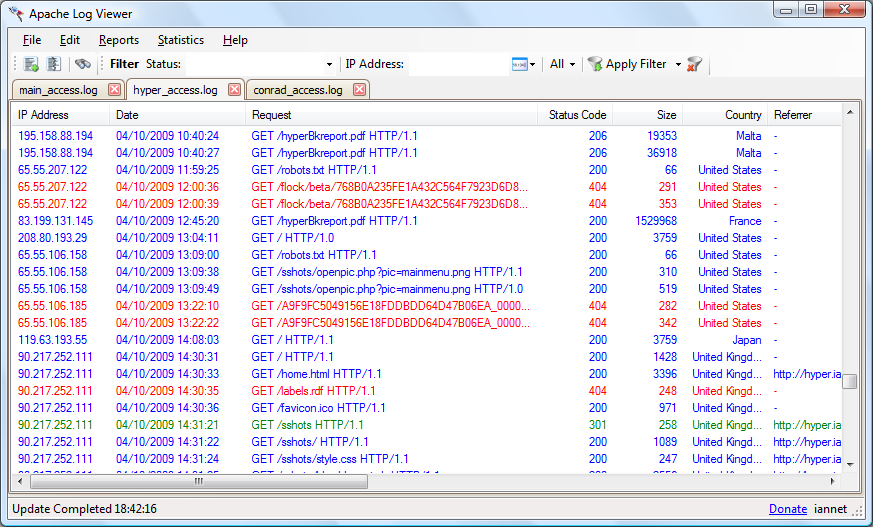 Apache Log Viewer 5.30 software screenshot