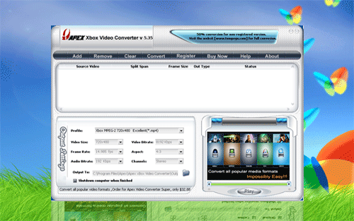 Apex Free xBox Video Converter 7.41 software screenshot
