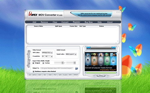 Apex MOV Converter 7.64 software screenshot