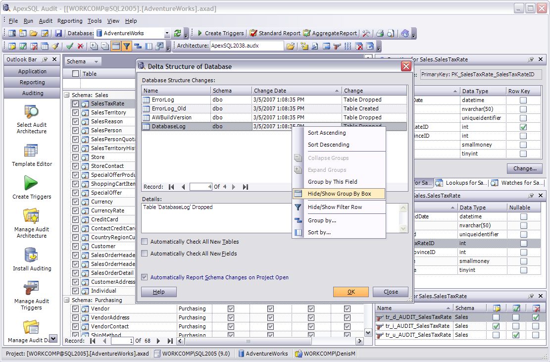 Apex SQL Audit 2008.01 software screenshot