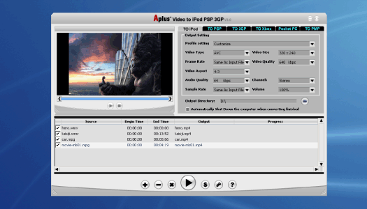 Aplus AVI to Mp4 all 8.88 software screenshot