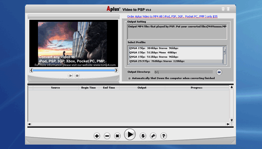 Aplus AVI to PSP Converter 8.88 software screenshot